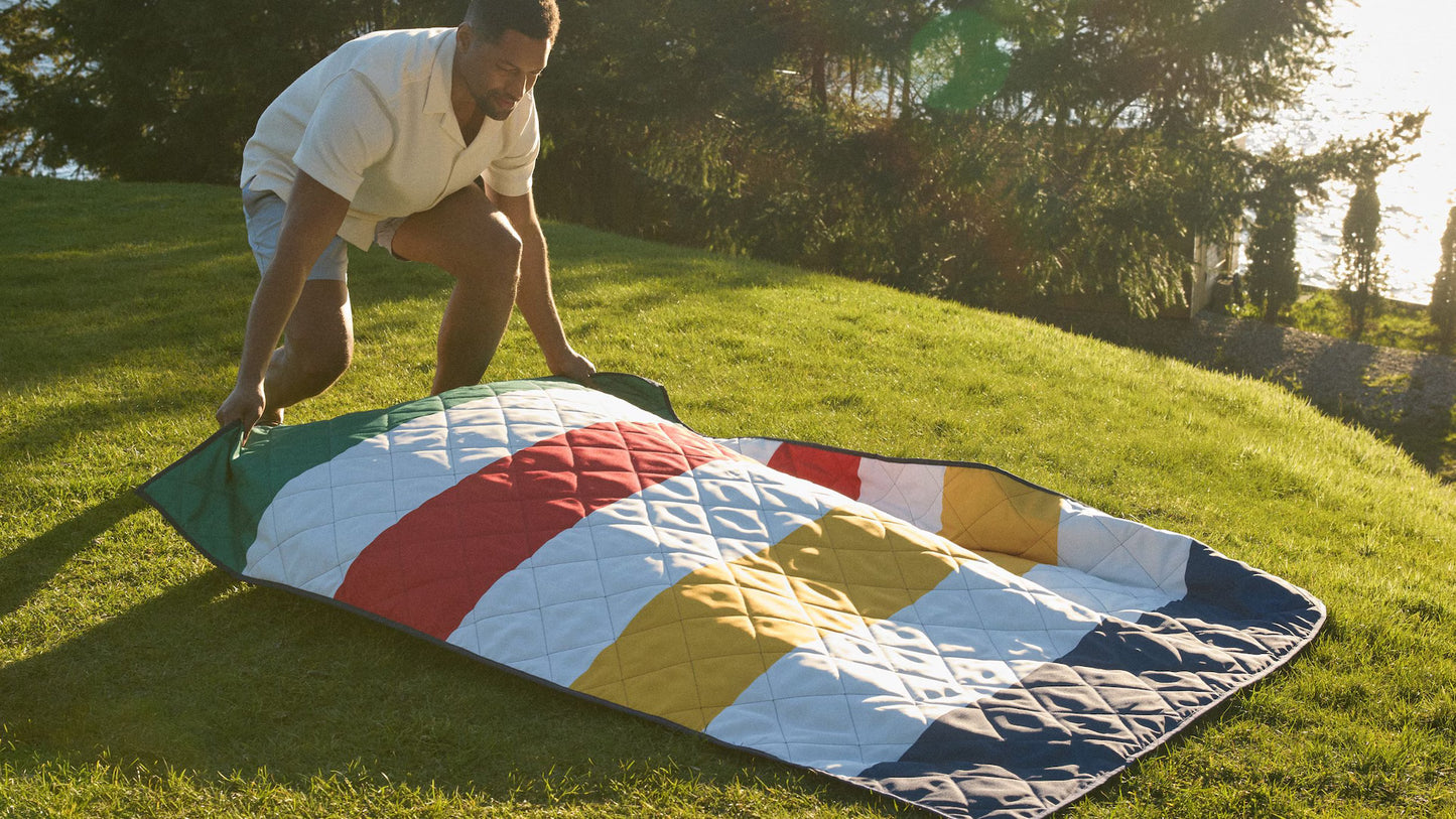 Hudson's Bay Stripes Outdoor Blanket with Carrier, Multi-Coloured